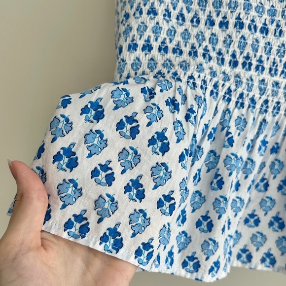 J. Crew Smocked Tie-Shoulder Tank Top, Blue and White, Size XS - Picture 7 of 16